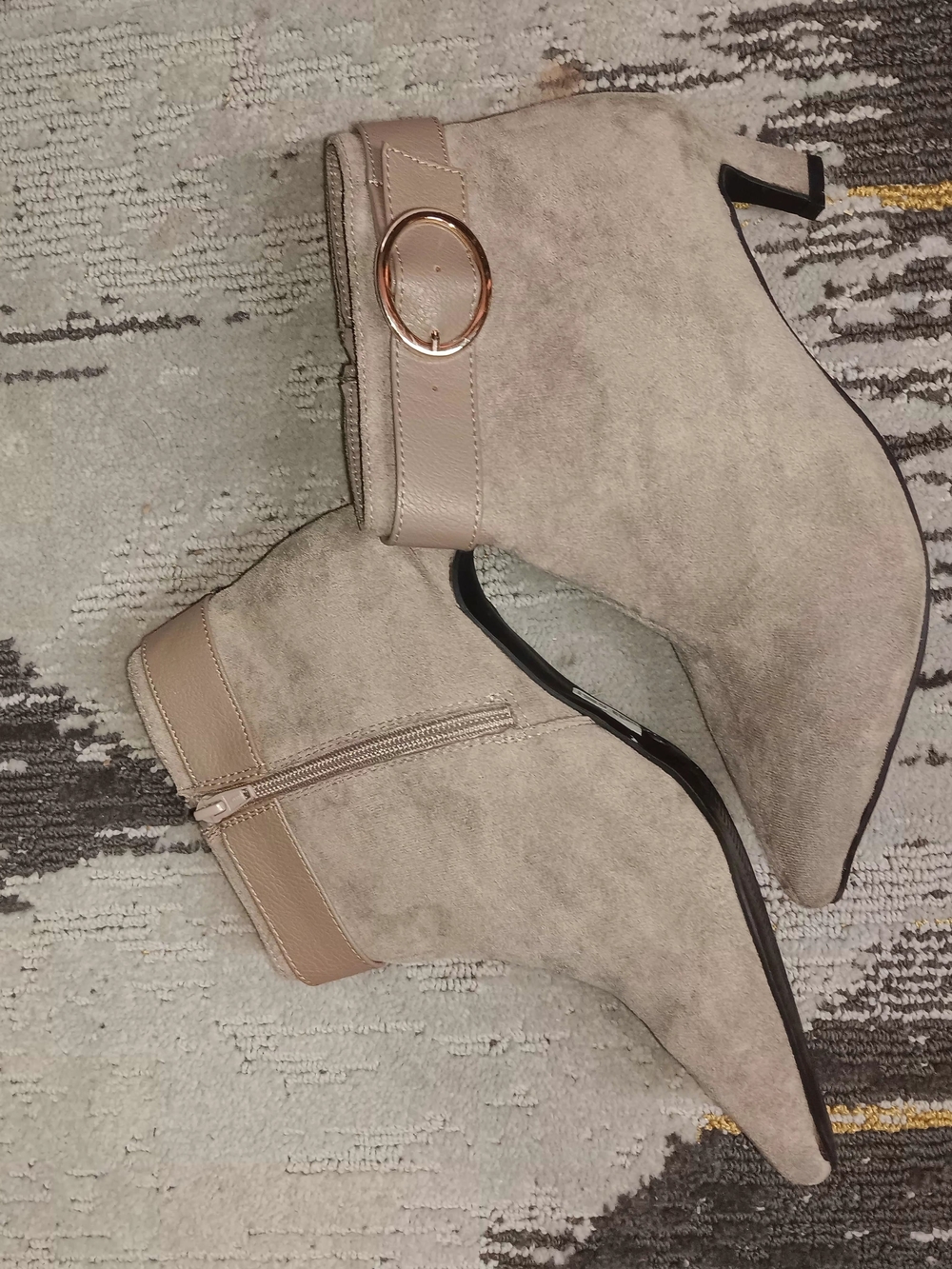 Women’s Beige Suede Ankle Boots with Decorative Buckle